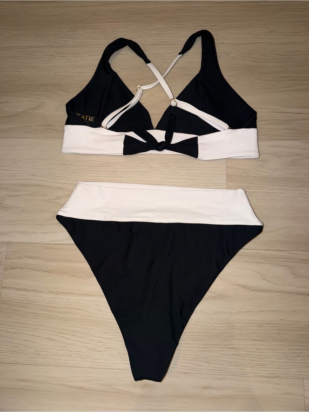 Skatie Black and White Two-Tone Halter Top and High Waisted Bottom Bikini - Picture 3 of 4